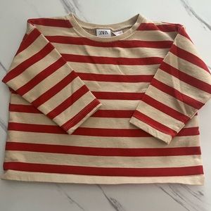 Red and tan Zara shirt for 2-3 year olds.
